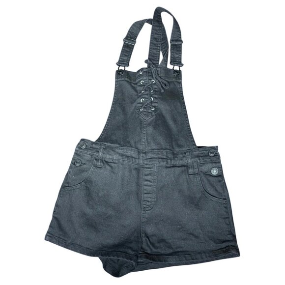 Pacsun Black Denim Overall Shorts With Lace-Up Front Women Size Small - Picture 2 of 13